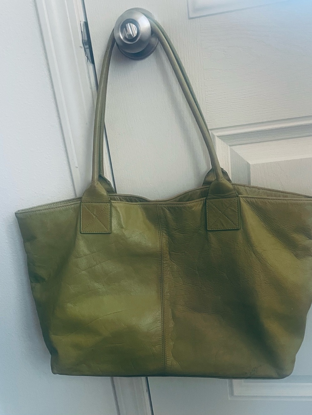 Barr & Barr Olive Green Leather Tote Bag, 11” X 14” X 5-1/2”